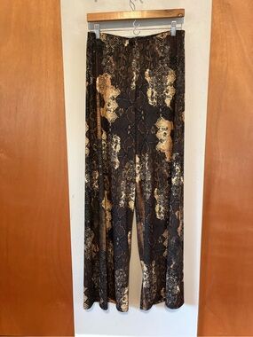 Zara Wide-Leg Snake Print Pants in Brown, size large